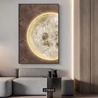 Peinture décorative encadrée de luxe en grès avec éclairage LED, motif lune, style moderne et épuré, art mural pour la maison, le bureau et l'hôtel