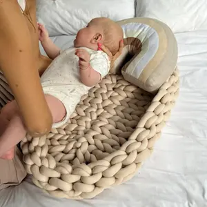 100% Cotton Rope Baby Changing Basket Chunky Knit Change Basket Moses Basket Thick Foam Pad With Removable Cover