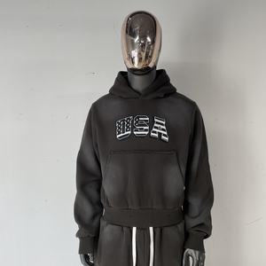 TT817 Fashion Cotton Oversized Sweatsuits Unisex Embroidery Sweatpants And Hoodie Sets Streetwear Acid Wash <strong>Tracksuits</strong> Men - Product Image 6