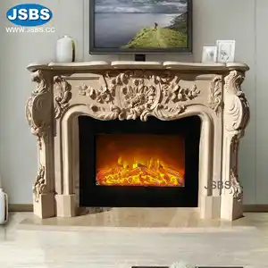 factory price french style stone carved beige marble flower fireplace surround