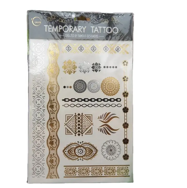 Tatuagem de ouro personalizada tatuagem metálica jóias folha tatuagem temporária