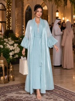 Ensemble Abaya Deux Pièces en Polyester de Luxe avec Perles et Strass, Manches Lanterne, Tenue Modeste pour Dîner de l'Aïd et Soirée de Gala
