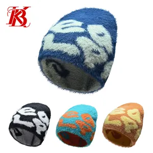 Custom Y2k Print Logo Beanies Manufacturer Acrylic High Quality Knit Embroidery Premium Jacquard Satin Lined Mohair Hat