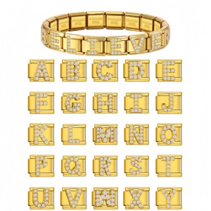 Bracciale <span class=keywords><strong>con</strong></span> Charm Personalizzabile Fai-da-Te, Placcato Oro <span class=keywords><strong>con</strong></span> Strass, in Acciaio Inossidabile, Gioielli di Moda per Donne - Product Image 1