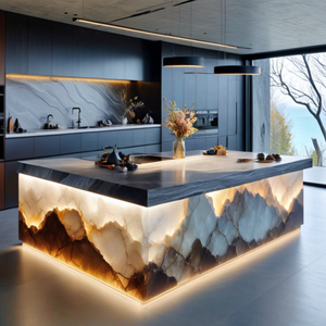 Encimera de Barra de Resina de Lujo Personalizada, con Retroiluminación, Efecto Cristal, Isla de Piedra Artificial para Hotel, Villa, Cocina, Baño, Tocadores - Product Image 3