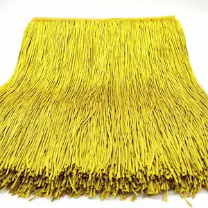 Hot sale Single Line 30CM 12Inch Washable Silky Long Polyester Fabric Fringe For Dancing Dress
