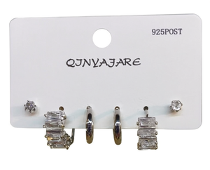 Orecchini a perno Qjnyajare in lega d'argento con cristalli e strass taglio smeraldo, montatura a griffe, gioielli di moda da donna, chiusura a perno 925 - Product Image 1