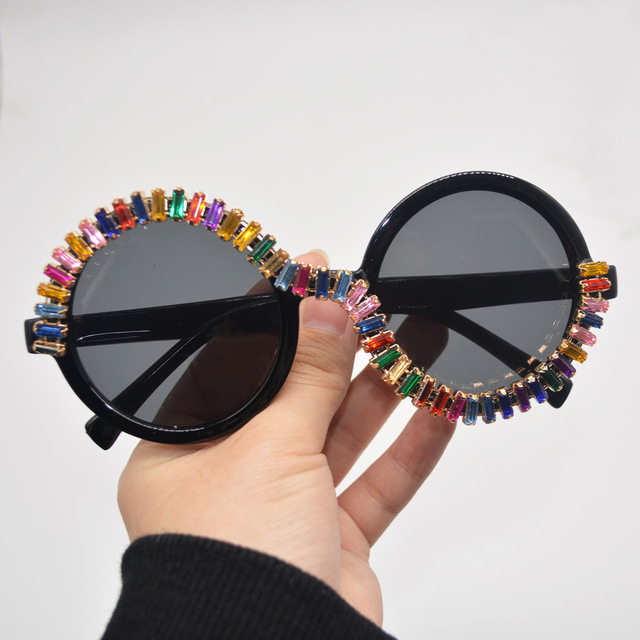 Retro Designer Personality Custom Good Price Rhinestone Diamonds 2025 Shades Oversized Round Sunglasses Women