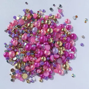 Venta al por mayor Yantuo mezcla tamaño 150 g/bolsa mejor calidad mezcla tamaño ABS medio redondo cuentas Flatback perlas para la fabricación de joyas DIY