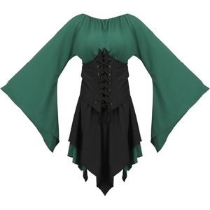 Robe d'elfe forestier pour femme, costume médiéval de la Renaissance avec couronne, oreilles, chaussettes, tenue de cosplay viking pour Halloween - Product Image 2