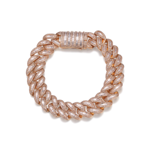 Luxury Rose Gold Diamond <b>Bracelet</b> Baguette Cut Chain Link Geometric Unisex Everyday Wear - Product Image 1