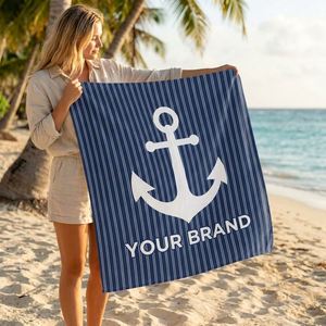 Serviette de plage en coton rayé surdimensionnée, extra large, avec logo brodé à 100 %, personnalisée et imprimée - Product Image 1