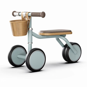 Vélo d'équilibre vintage pour enfants 18M+ à <span class=keywords><strong>4</strong></span> <span class=keywords><strong>roues</strong></span> avec siège <span class=keywords><strong>en</strong></span> <span class=keywords><strong>bois</strong></span> anti-retournement <span class=keywords><strong>en</strong></span> acier à haute teneur <span class=keywords><strong>en</strong></span> carbone pour tout-petits EN71 3C - Product Image 1