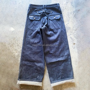 Pantalones vaqueros de mezclilla para hombre, de fabricante, con hebilla trasera personalizada, corte recto, holgado, estilo vintage, acampanados, con dobladillo sin rematar - Product Image 2