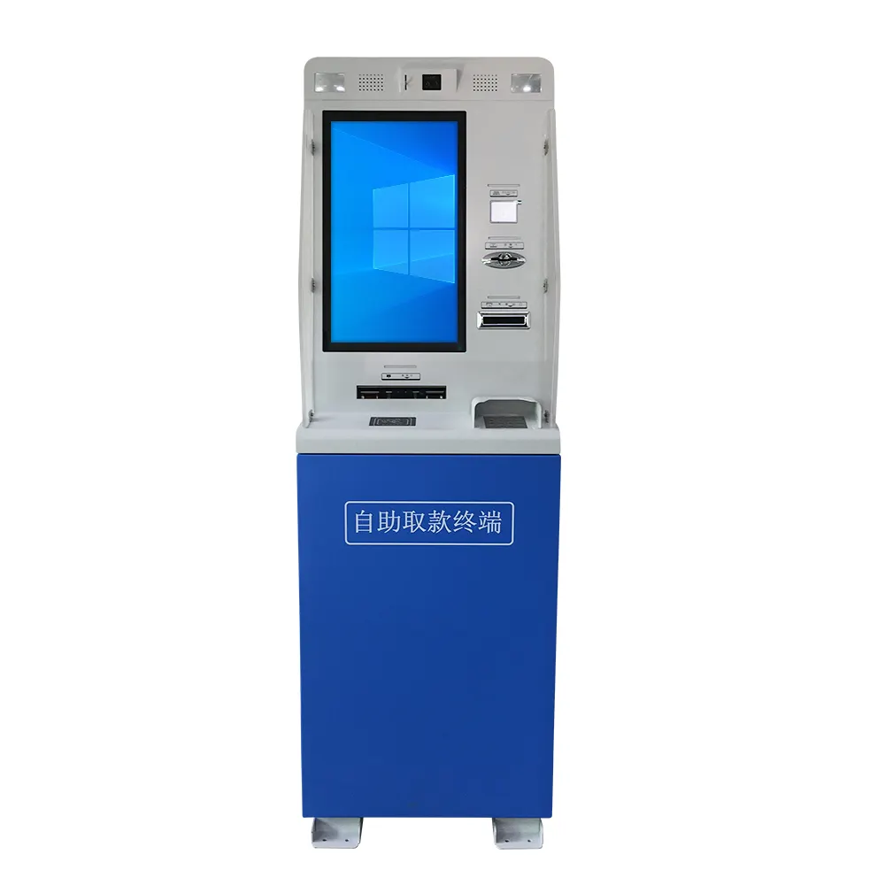 전동 신용 카드 리더기 및 여권 스캐너가 장착된 이동식 다목적 환전 ATM 기계 로비