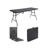 Gamboge Color 6ft 183cm BBQ Plastic Garden Outdoor Folding Long Chairs and Tables, Folding Bench Dining Table Set