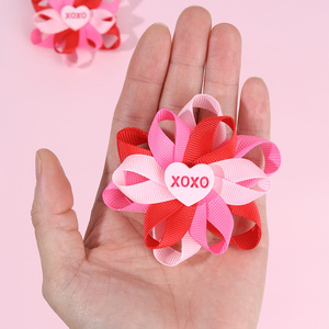 Pasadores de Pelo Hechos a Mano en China <span class=keywords><strong>con</strong></span> Cinta y Flores Dulces, Regalo de San Valentín, Accesorios para el Cabello, Pasadores de Pelo <span class=keywords><strong>con</strong></span> Amor XOXO para Niños - Product Image 3