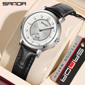 Reloj de cuarzo minimalista para mujer Sanda 1140, correa de silicona y cuero, reloj de pulsera informal luminoso, resistente al agua, para estudiantes - Product Image 4