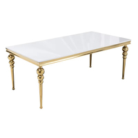 Mesa de Comedor Rectangular de Vidrio con Patas Doradas de Doble Bola, de Lujo, para Bodas, Banquetes, Hoteles y Eventos
