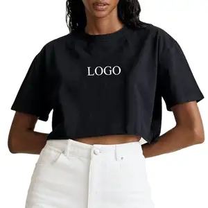Gecai ladies Custom Tee Shirt Logo Polyester Cotton And Spandex Navel Round Neck Slim Sexy Crop Top tshirt,Plain Womens T-shirts