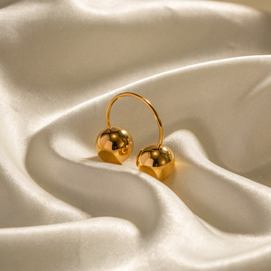 Anello aperto con doppia sfera grande in acciaio inossidabile a prova di allergia in oro 18 carati accessori per anelli personalizzati di moda - Product Image 3