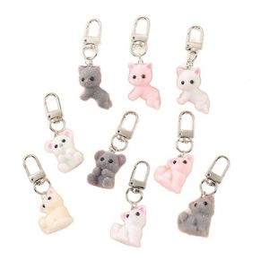 Wholesale Flocking Keychain Cartoon Animal <b>Doll</b> Cat Pig Dog Key Chains Resin Pom Pom Keyring Bag Charms Accessories - Product Image 5