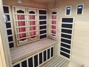 Sauna infrarouge lointain extérieur Kammoy en bois massif de cèdre rouge et de pruche canadien, sauna de sudation de luxe, sauna infrarouge lointain mixte à vapeur - Product Image 3