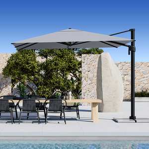 Parasol de terrasse moderne en aluminium robuste avec logo personnalisé, protection UV, inclinaison gauche/droite, pour hôtel et cour, modèle DC-UP-107, logo imprimé - Product Image 1