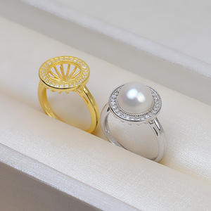 Anneau ouvert en argent S925, grande fleur creuse, perle, accessoires de bijoux DIY, taille réglable, porte-anneau de 58 mm - Product Image 3