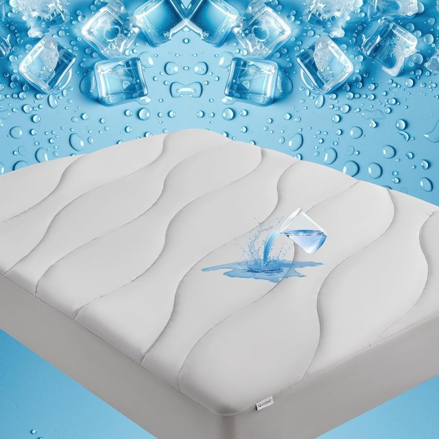 Cooling Mattress Topper Waterproof Washable Cool Comfort Sleep Promoting Bedding Protector
