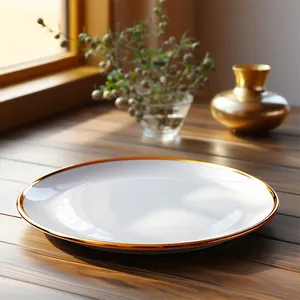 Personalizado impreso/calcomanía de hueso blanco China plato de cerámica boda cena platos oro borde cargador cerámica porcelana plato conjunto
