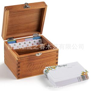 Caja de madera transfronteriza para guardar recetas, caja de madera con tapa abatible, caja de madera para guardar genealogía y documentos, almacenamiento de tarjetas para el hogar - Product Image 3