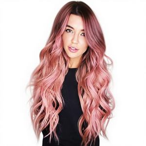 Peluca Sintética de Alta Calidad, Suave y Ecológica, con Ondas Grandes y Cabello Largo Rizado, Fibra Resistente a Altas Temperaturas, con Raya al Medio/Flequillo Recto, Negro Naranja - Product Image 1