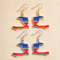 Boucles d'oreilles pendantes avec carte du drapeau d'Haïti, plaquées or 18 carats, en acier inoxydable, émail, style classique pour anniversaire
