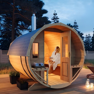 Kualitas Modern elektrik merah Cedar padat kayu barel Sauna kamar untuk 4-8 orang luar ruangan & Villa penggunaan - Product Image 2