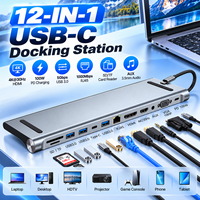 Docking Station USB C 12 in 1 Hub Tipe C dengan Adaptor Multiport 4K HDMI RJ45 Ethernet untuk Laptop Komputer Desktop