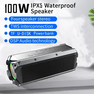 100W GRANDE Poder de Desktop placa de Som Ao Ar Livre Portátil Sem Fio Mini Ímã Duplo Bluetooth Speaker Com TF/U Disco