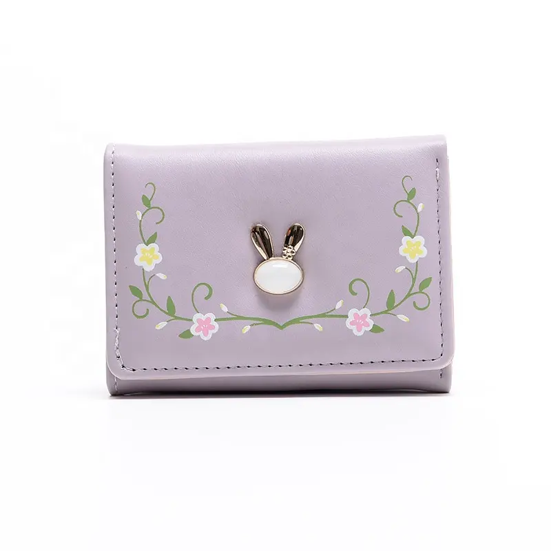 2024 Fashion short girl White Rabbit flower triple fold clutch purse for women