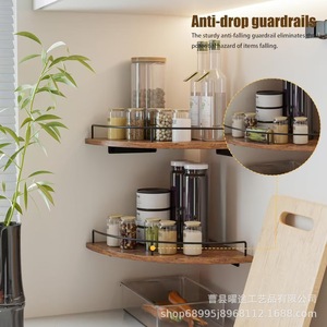 Étagère d'angle murale en bois massif, 1 niveau, pour l'organisation de la cuisine et de la salle de bain - Product Image 2