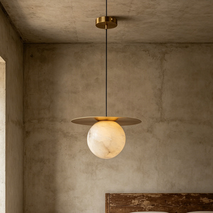 <span class=keywords><strong>Suspension</strong></span> minimaliste moderne en acier inoxydable et albâtre naturel avec abat-jour lisse pour la décoration intérieure - Product Image 1