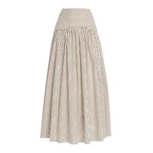 Fabricantes de ropa personalizada Primavera Verano Otoño Cintura alta Ligero Casual Rayas Algodón Maxi Falda - Product Image 5