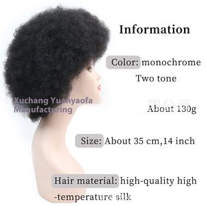 Perruque courte bouclée <span class=keywords><strong>afro</strong></span>-américaine européenne, noire, en fibre de <span class=keywords><strong>soie</strong></span> glacée haute température, résistante à la chaleur, avec serre-tête - Product Image 6