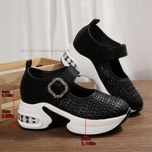 Nouvelles Chaussures Décontractées à Talon Compensé Grande Taille pour Femme, Style Automne, Tissées, à Semelle Épaisse, Plateforme et Strass, Pointure 43 - Product Image 4