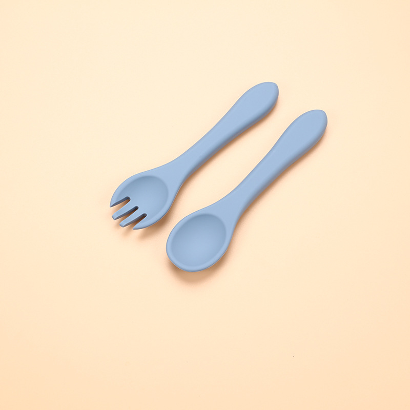 Fourchette et cuillère à long manche (gris-bleu)