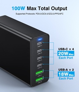 Estación de Carga HNT GaN de 100W con 6 Puertos, 2A4C, Carga Rápida, Hub PD+QC, Adaptador de Corriente USB C para <span class=keywords><strong>iPad</strong></span>, <span class=keywords><strong>iPhone</strong></span> 17, 16, 15 - Product Image 2