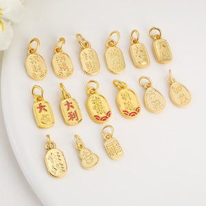 Traditional Gold Plated Charm Pendant With Fortune Characters For DIY Bracelet Necklace <b>Gift</b> Unisex Zinc Alloy Charms - Product Image 4