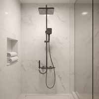 Ensemble de douche carré classique en acier chromé poli, système mural avec jet pluie, barre coulissante pour baignoire, 5 poignées