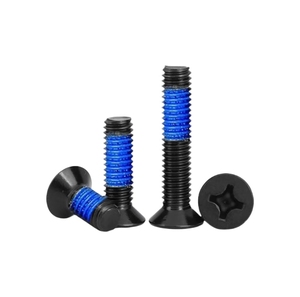 Vis à tête plate Phillips noire à adhérence supérieure avec insert de verrouillage de filetage bleu pour l'assemblage de précision des engrenages - Product Image 1