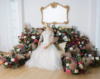 A8274 Accessoires de mariage de luxe en soie artificielle, chemin de table, herbe de la pampa, feuilles vertes, arrangement pour événements et décoration