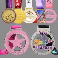 Médaille de gymnastique scintillante personnalisée, colorée, en émail, avec ruban, pour compétition, souvenir, cadeau pour enfants